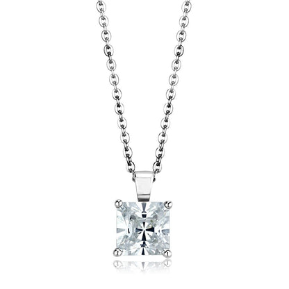 MALOS895 - Rhodium 925 Sterling Silver Chain Pendant with AAA Grade CZ  in Clear