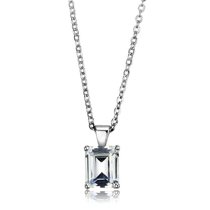 MALOS896 - Rhodium 925 Sterling Silver Chain Pendant with AAA Grade CZ  in Clear