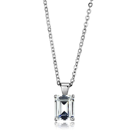 MALOS897 - Rhodium 925 Sterling Silver Chain Pendant with AAA Grade CZ  in Clear