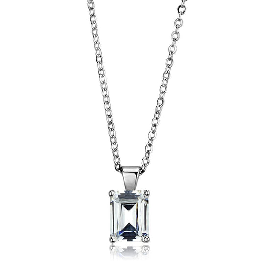 MALOS897 - Rhodium 925 Sterling Silver Chain Pendant with AAA Grade CZ  in Clear