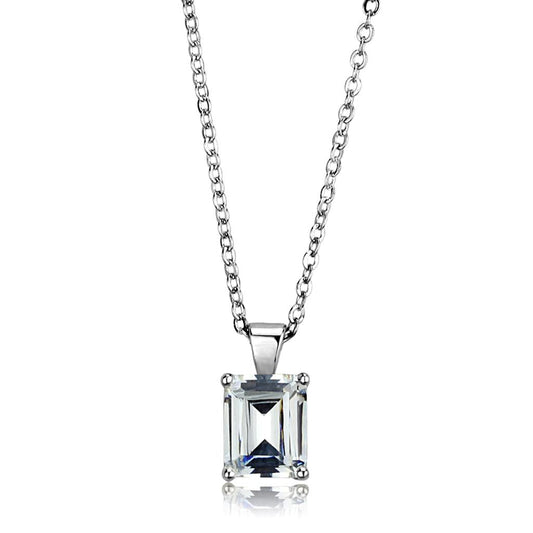 MALOS898 - Rhodium 925 Sterling Silver Chain Pendant with AAA Grade CZ  in Clear