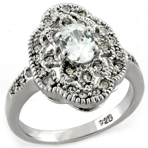 MAS03818 - Rhodium 925 Sterling Silver Ring with AAA Grade CZ  in Clear