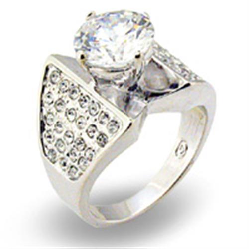 MAS22110 - Rhodium 925 Sterling Silver Ring with AAA Grade CZ  in Clear