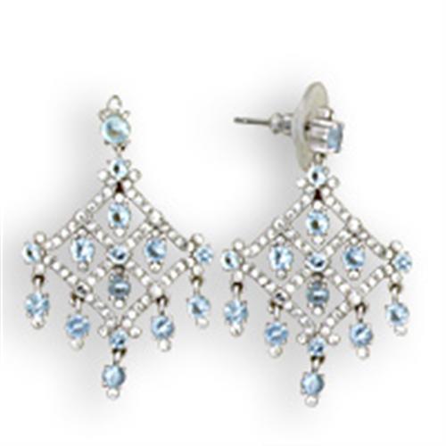 MAS35801 - Rhodium 925 Sterling Silver Earrings with Top Grade Crystal  in Sea Blue