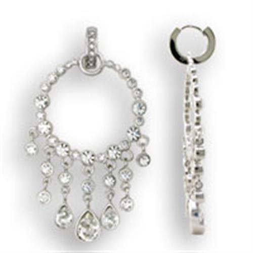 MAS37108 - Rhodium 925 Sterling Silver Earrings with Top Grade Crystal  in Clear