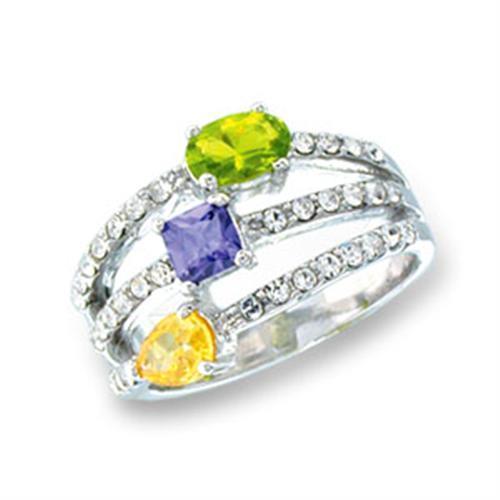 MAS43304 - Rhodium 925 Sterling Silver Ring with AAA Grade CZ  in Multi Color