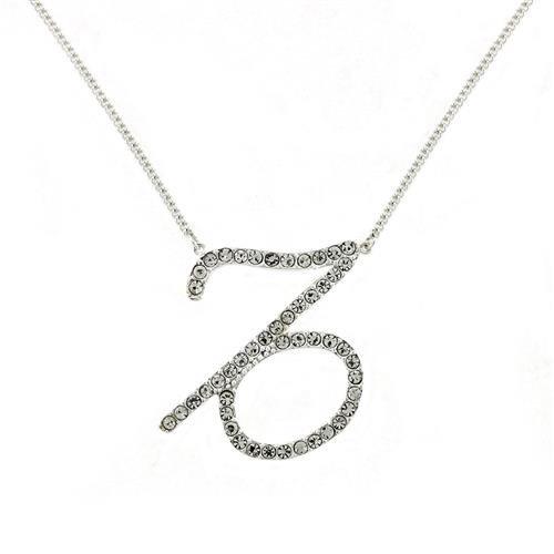MASNK04 - Silver Brass Chain Pendant with Top Grade Crystal  in Clear