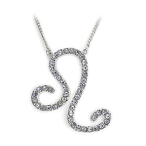 MASNK06 - Silver Brass Chain Pendant with Top Grade Crystal  in Clear