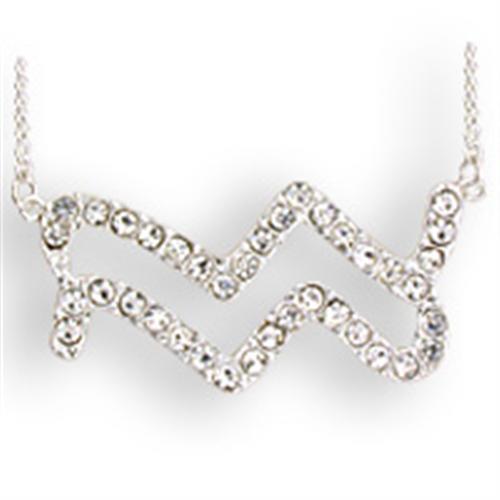 MASNK09 - Silver Brass Chain Pendant with Top Grade Crystal  in Clear