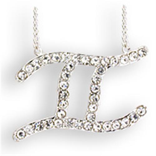 MASNK10 - Silver Brass Chain Pendant with Top Grade Crystal  in Clear