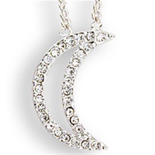 MASNK13 - Silver Brass Chain Pendant with Top Grade Crystal  in Clear