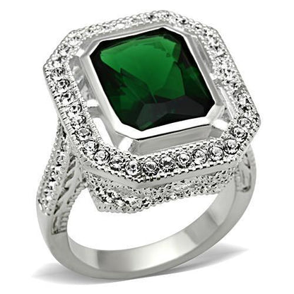 MASS002 - Silver 925 Sterling Silver Ring with Synthetic Synthetic Glass in Emerald