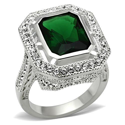 MASS002 - Silver 925 Sterling Silver Ring with Synthetic Synthetic Glass in Emerald