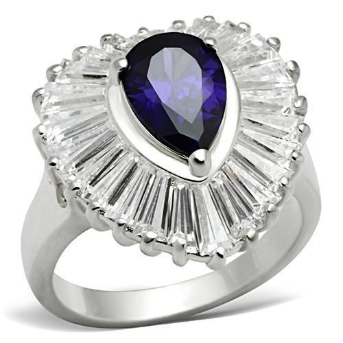MASS004 - Silver 925 Sterling Silver Ring with AAA Grade CZ  in Tanzanite