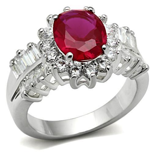 MASS009 - Silver 925 Sterling Silver Ring with AAA Grade CZ  in Ruby