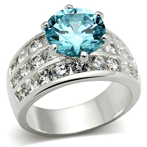 MASS010 - Silver 925 Sterling Silver Ring with AAA Grade CZ  in Sea Blue