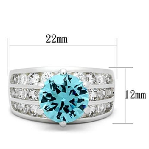 MASS010 - Silver 925 Sterling Silver Ring with AAA Grade CZ  in Sea Blue