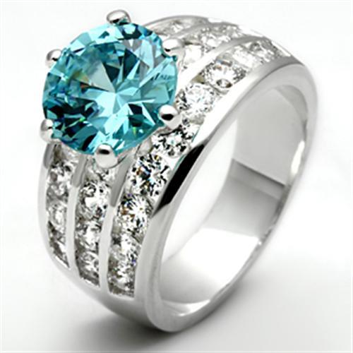 MASS010 - Silver 925 Sterling Silver Ring with AAA Grade CZ  in Sea Blue