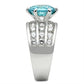 MASS010 - Silver 925 Sterling Silver Ring with AAA Grade CZ  in Sea Blue