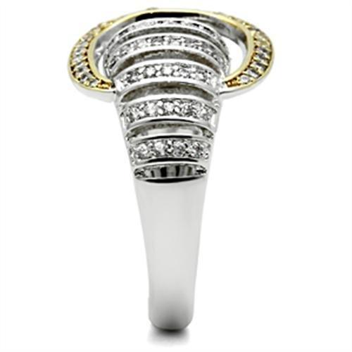 MASS015 - Gold+Rhodium 925 Sterling Silver Ring with AAA Grade CZ  in Clear