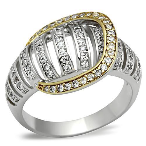 MASS015 - Gold+Rhodium 925 Sterling Silver Ring with AAA Grade CZ  in Clear