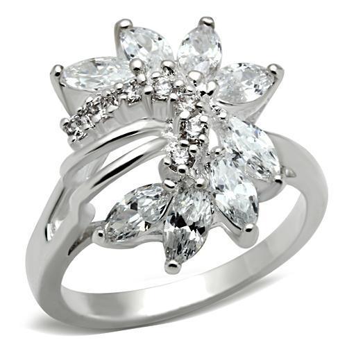MASS018 - Silver 925 Sterling Silver Ring with AAA Grade CZ  in Clear