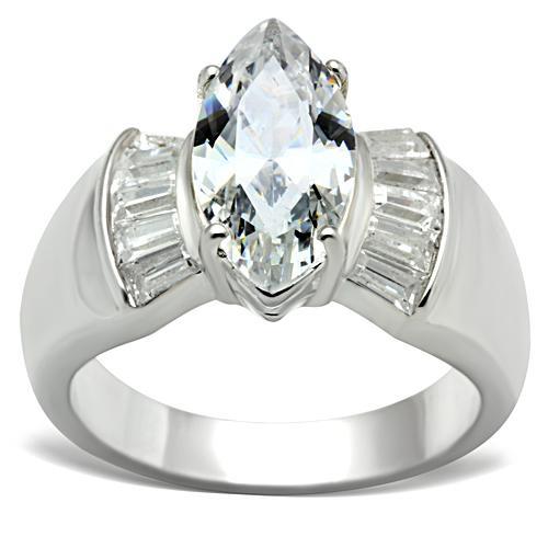 MASS028 - Silver 925 Sterling Silver Ring with AAA Grade CZ  in Clear