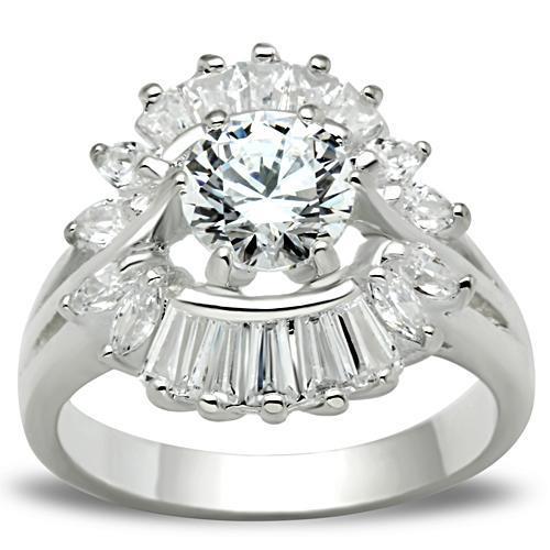 MASS039 - Silver 925 Sterling Silver Ring with AAA Grade CZ  in Clear