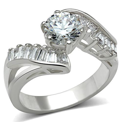 MASS043 - Silver 925 Sterling Silver Ring with AAA Grade CZ  in Clear