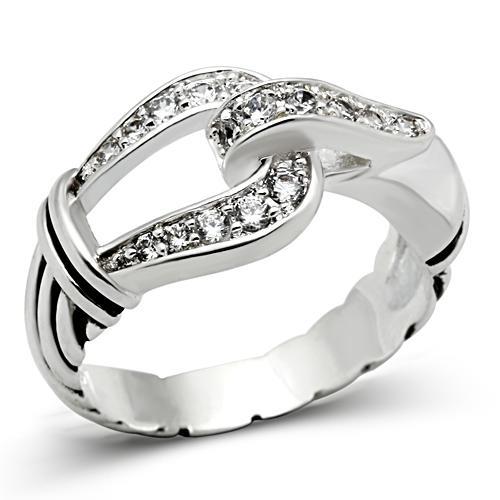 MASS050 - Silver 925 Sterling Silver Ring with AAA Grade CZ  in Clear