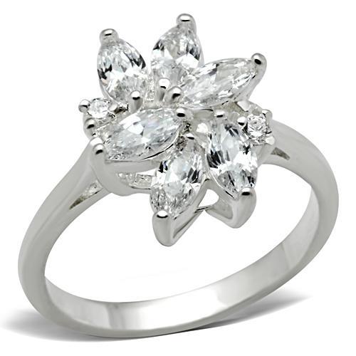 MASS055 - Silver 925 Sterling Silver Ring with AAA Grade CZ  in Clear