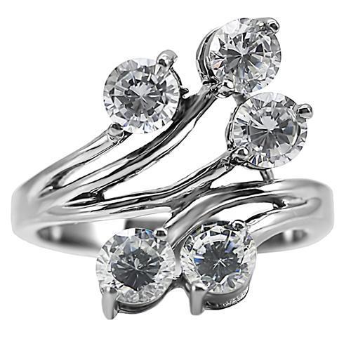 MATK001 - High polished (no plating) Stainless Steel Ring with AAA Grade CZ  in Clear