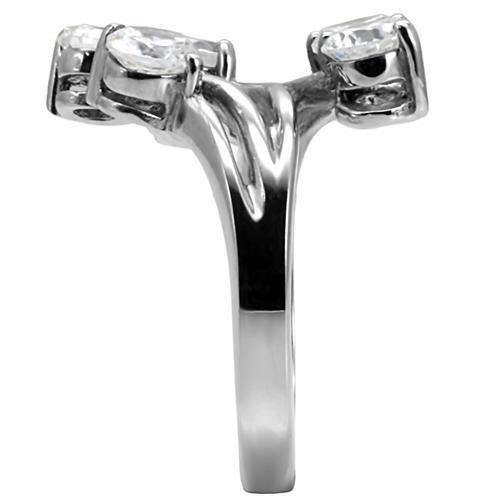 MATK001 - High polished (no plating) Stainless Steel Ring with AAA Grade CZ  in Clear