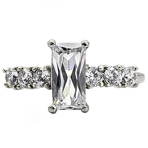 MATK002 - High polished (no plating) Stainless Steel Ring with AAA Grade CZ  in Clear