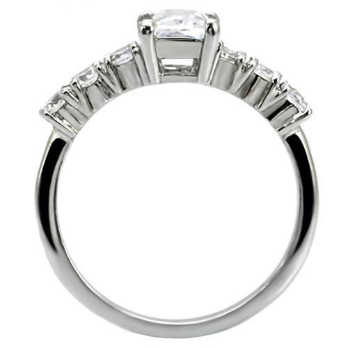 MATK002 - High polished (no plating) Stainless Steel Ring with AAA Grade CZ  in Clear