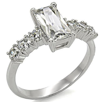 MATK002 - High polished (no plating) Stainless Steel Ring with AAA Grade CZ  in Clear