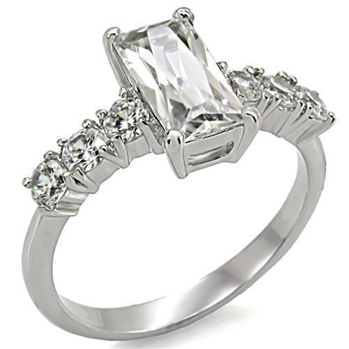 MATK002 - High polished (no plating) Stainless Steel Ring with AAA Grade CZ  in Clear