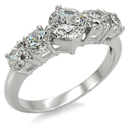 MATK003 - High polished (no plating) Stainless Steel Ring with AAA Grade CZ  in Clear