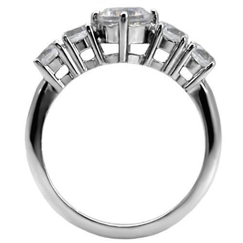 MATK003 - High polished (no plating) Stainless Steel Ring with AAA Grade CZ  in Clear