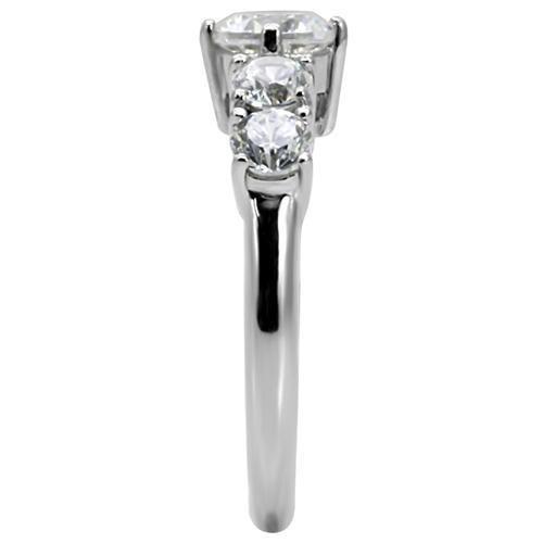 MATK003 - High polished (no plating) Stainless Steel Ring with AAA Grade CZ  in Clear