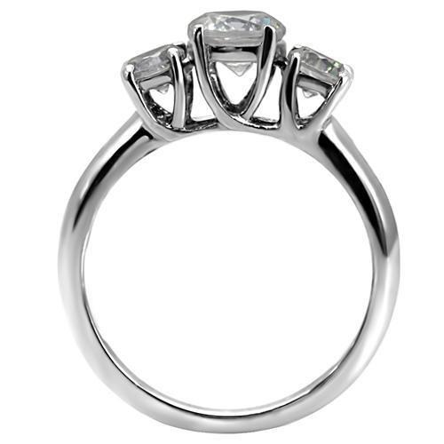 MATK004 - High polished (no plating) Stainless Steel Ring with AAA Grade CZ  in Clear