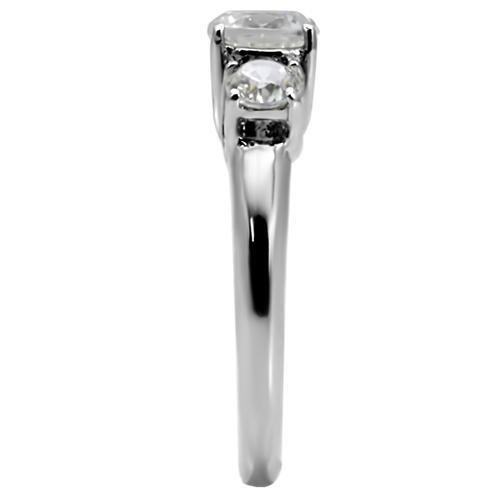 MATK004 - High polished (no plating) Stainless Steel Ring with AAA Grade CZ  in Clear