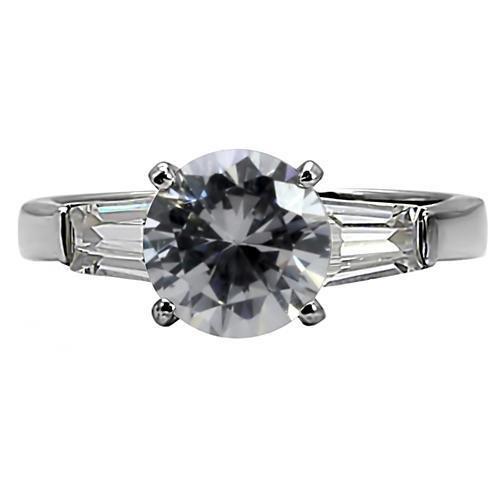 MATK005 - High polished (no plating) Stainless Steel Ring with AAA Grade CZ  in Clear
