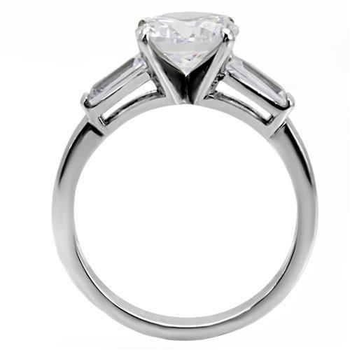 MATK005 - High polished (no plating) Stainless Steel Ring with AAA Grade CZ  in Clear