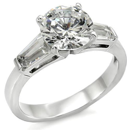 MATK005 - High polished (no plating) Stainless Steel Ring with AAA Grade CZ  in Clear
