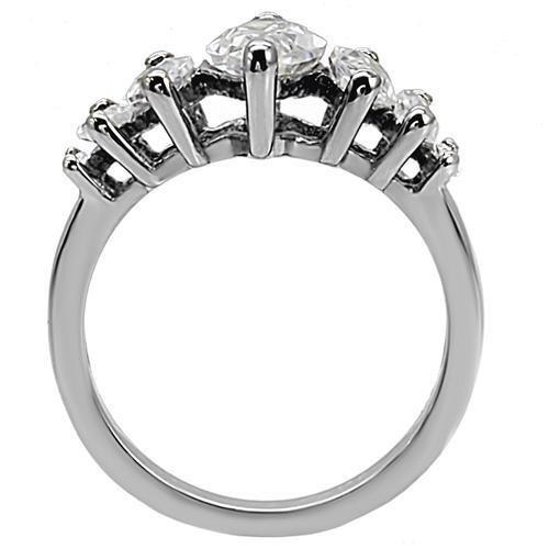 MATK006 - High polished (no plating) Stainless Steel Ring with AAA Grade CZ  in Clear