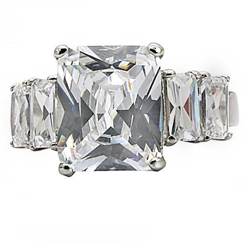 MATK007 - High polished (no plating) Stainless Steel Ring with AAA Grade CZ  in Clear
