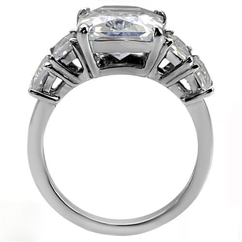 MATK007 - High polished (no plating) Stainless Steel Ring with AAA Grade CZ  in Clear