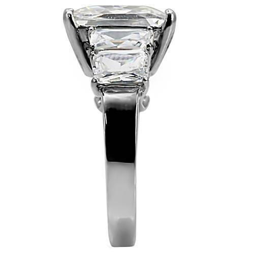 MATK007 - High polished (no plating) Stainless Steel Ring with AAA Grade CZ  in Clear