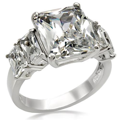 MATK007 - High polished (no plating) Stainless Steel Ring with AAA Grade CZ  in Clear